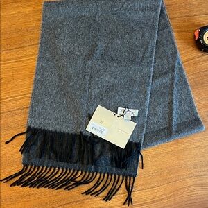 Hickey Freeman Reversable Scarf Black/Charcoal, 100% Cashmere, 12” x 66”